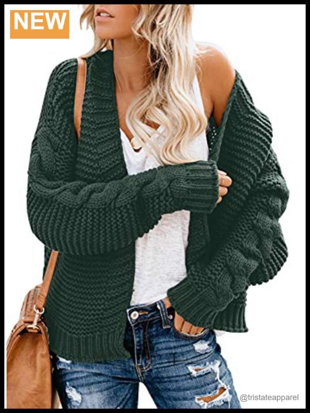 Chunky Knit Open Front Cardigan Long Sleeve Loose Fit Women's Sweater